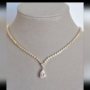 Dangle Pearl Shape Diamond & Cushion Shape tennis necklace